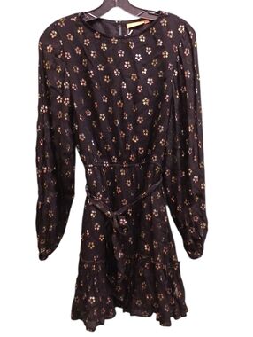 Oliphant NWT Kala Black Long-Sleeve Floral Belted Dress Size Small